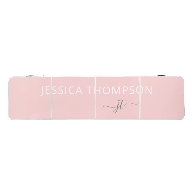 Blush Pink Modern Simple Script Monogram Name  Beer Pong Table (Top)