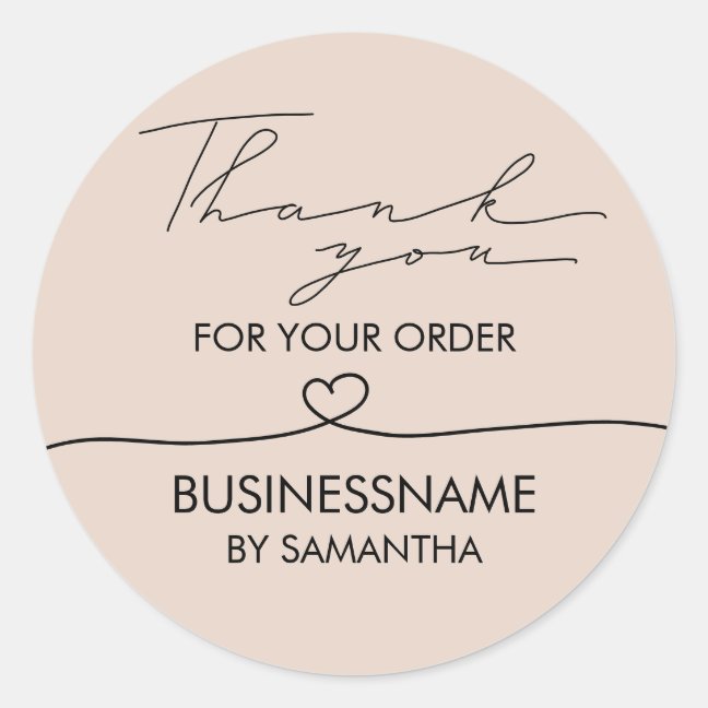 Blush pink modern simple thank you for order classic round sticker