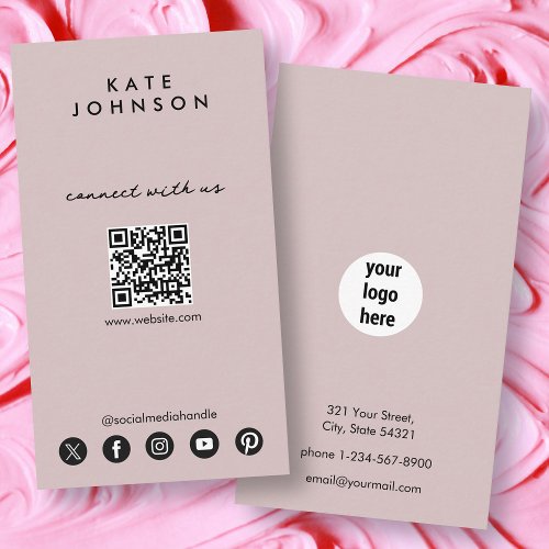 Blush Pink Modern Social Media Connect With Us Business Card