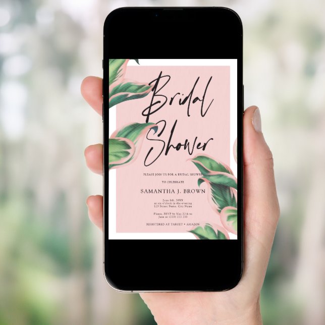 Blush Pink Modern Tropical Bridal Shower Invitation (Front Digital)
