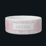 Blush Pink Modern Tropical Pattern Pet Name Bowl<br><div class="desc">Soft pink and gray modern tropical palm leaf pattern pet bowl with a personalized name for your dog or cat. Great for a beach vacation house or a modern kitchen. Part of a coordinated set of unique pet accessories available in the Paper Grape Zazzle designer store.</div>