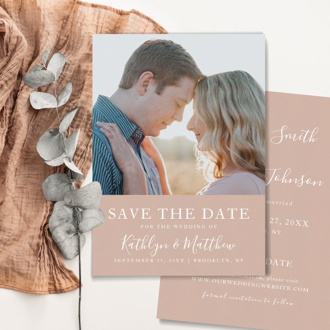 Blush Pink Modern Typography Simple Photo Wedding Save The Date (Creator Uploaded)