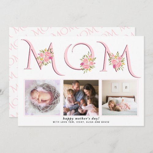 Blush pink MOM typography photo Mothers Day Holiday Card