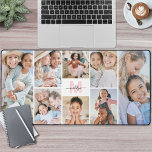 Blush Pink Monogram 8 Photo Collage Desk Mat<br><div class="desc">Personalized Initial Name Monogram Photo Collage Desk Mat. Add a personal and stylish touch to your workspace with this custom desk mat, perfect as an office accessory or oversized mouse pad for your home or office. The design features a clean white background with a blush pink initial and a black...</div>