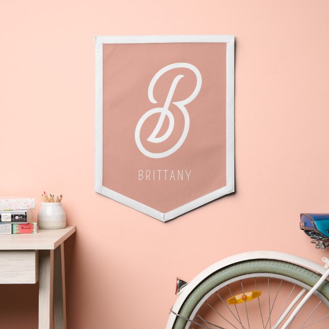 Blush Pink Monogram Custom Name Baby Nursery Flag (Insitu 2)