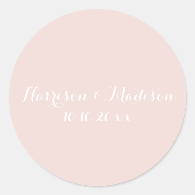 Blush pink Monogram custom wedding favors Classic Round Sticker (Front)