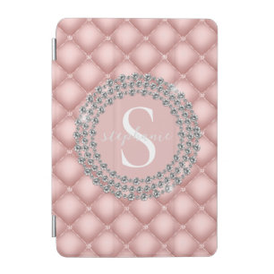 Blush Pink Monogram Diamonds Tufted Sparkly Custom iPad Mini Cover