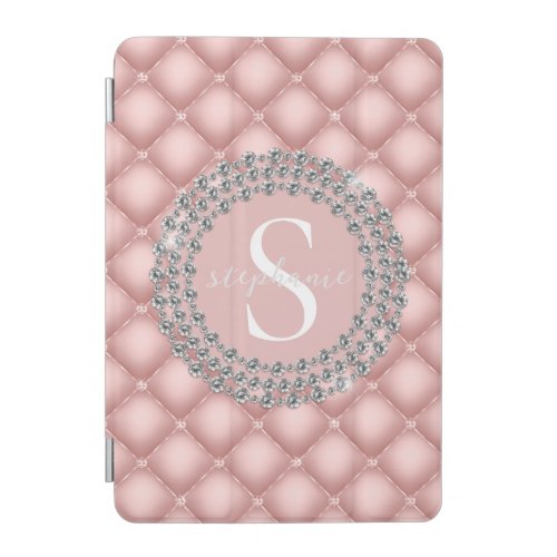 Blush Pink Monogram Diamonds Tufted Sparkly Custom iPad Mini Cover