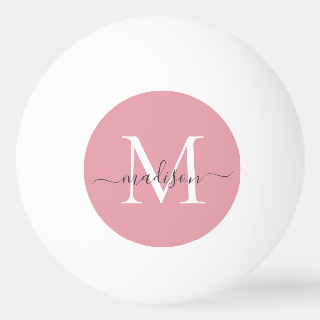 Blush Pink Monogram Elegant Girly Gray Script Ping Pong Ball (Front)