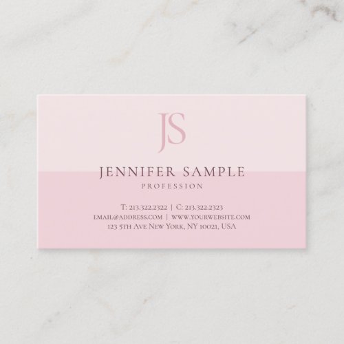 Blush Pink Monogram Elegant Simple Template Business Card