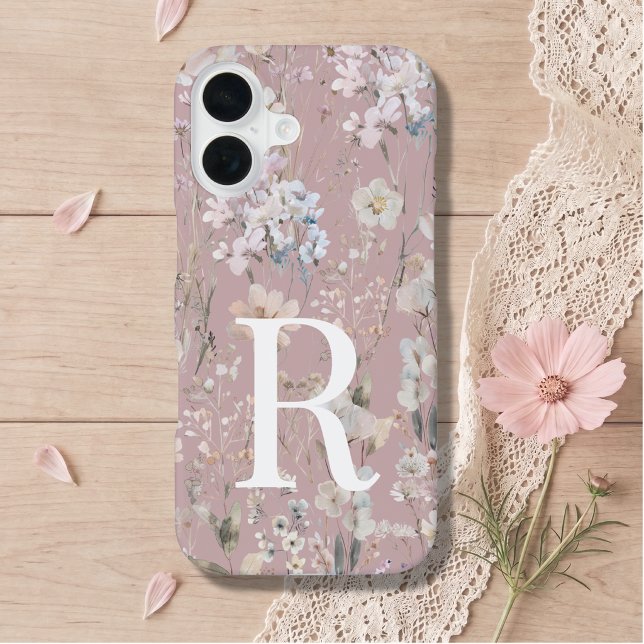 Blush Pink Monogram Floral  Iphone Case (Creator Uploaded)
