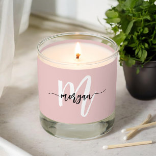 Blush Pink Monogram Girl's Dorm Room Scented Candle