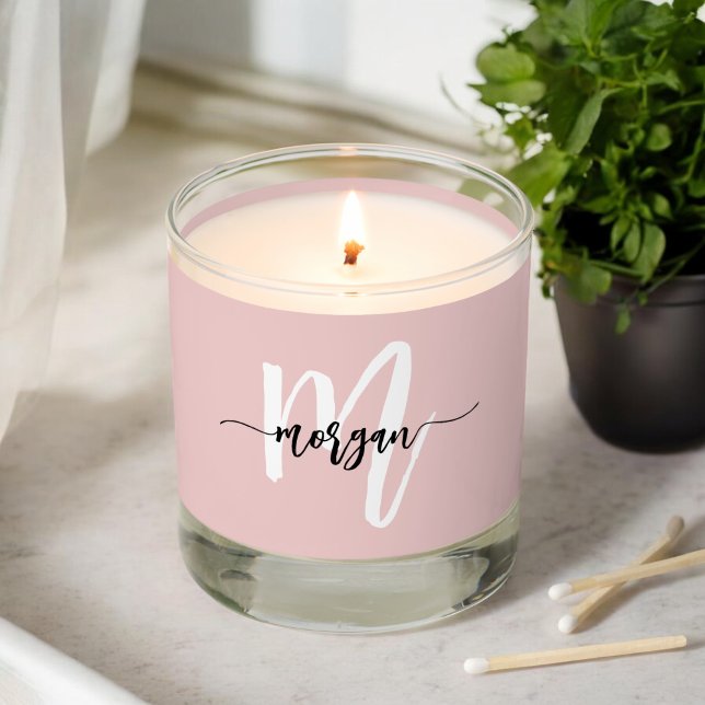 Blush Pink Monogram Girl's Dorm Room Scented Candle (Creator Uploaded)