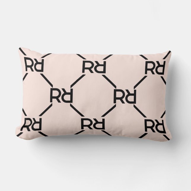 Blush Pink Monogram Girly Initial Luxury Pattern Lumbar Pillow (Front)