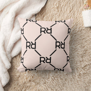 Blush Pink Monogram Girly Initial Luxury Pattern Throw Pillow