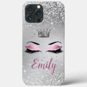 Blush Pink Monogram Glitter Eyes iPhone 13 Pro Max Case