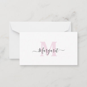 Blush Pink Monogram Hand Lettered Script Name Note Card
