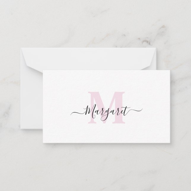 Blush Pink Monogram Hand Lettered Script Name Note Card (Front)