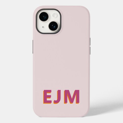 Blush Pink Monogram Initial Letter Simple Retro Case_Mate iPhone 14 Case