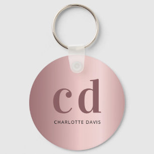 Blush pink monogram initials modern minimalist keychain