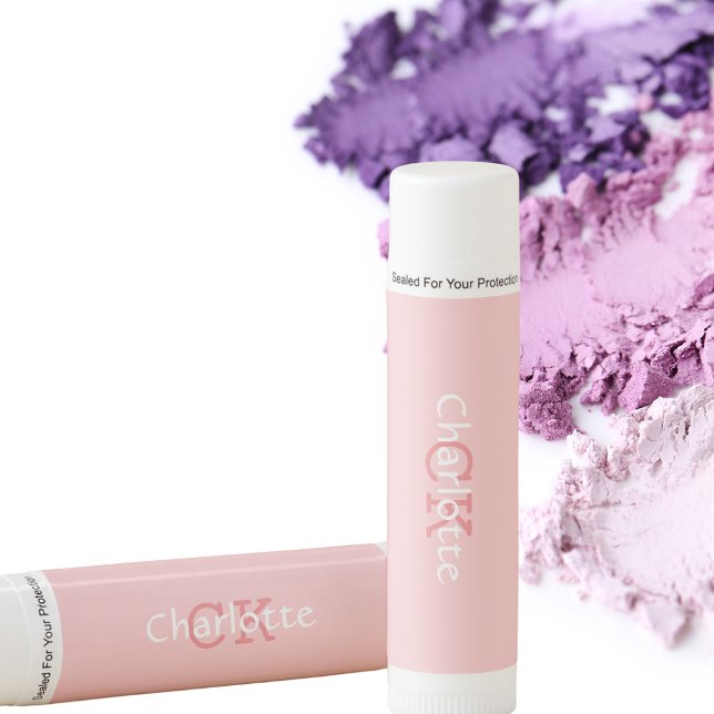 Blush pink monogram initials name lip balm (Creator Uploaded)