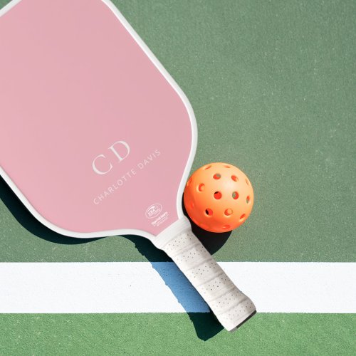 Blush pink monogram initials name pickleball paddle