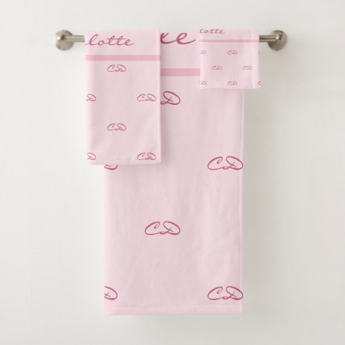 Blush pink monogram initials pattern name bath towel set