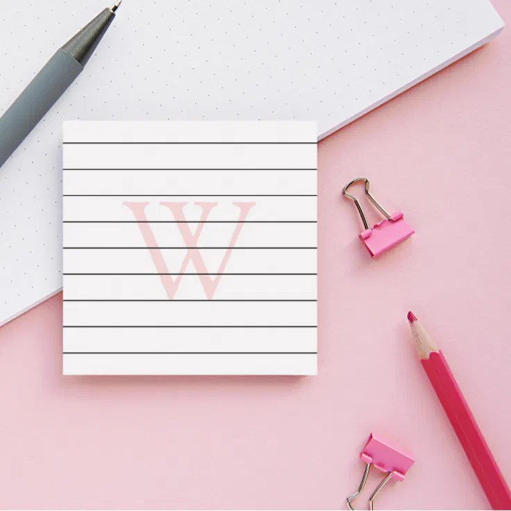 Blush Pink Monogram Lined Postit Notes Zazzle