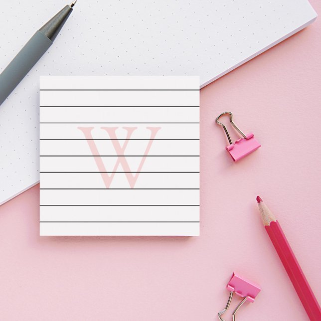 Blush Pink Monogram Lined Post-it Notes (Creator Uploaded)