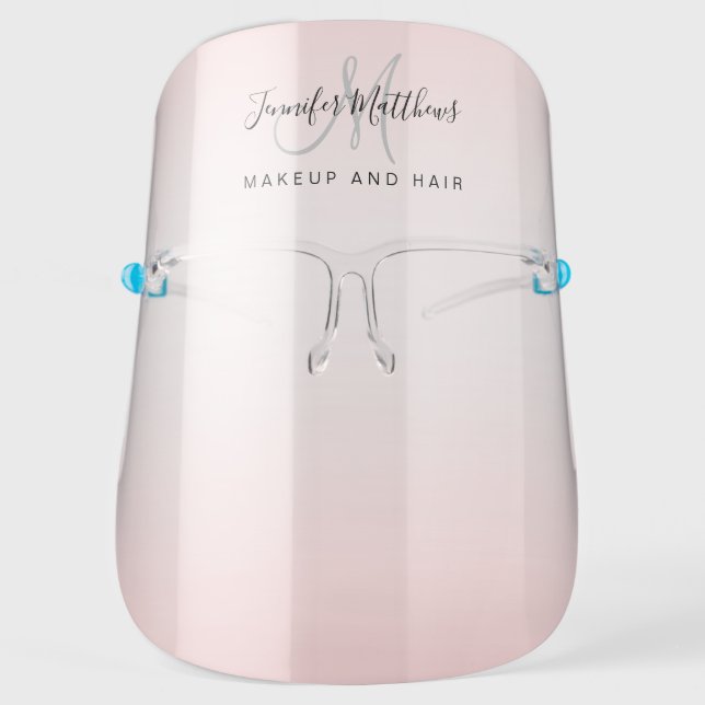 Blush Pink Monogram Logo Makeup Hair Salon COVID Face Shield (Front)