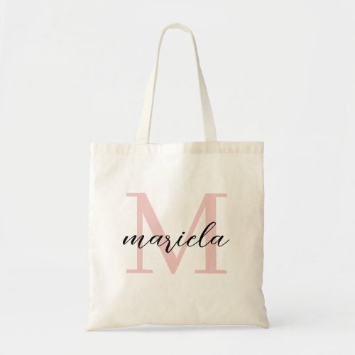 Blush Pink Monogram Modern Script Bridal Gift Tote Bag