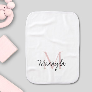 Blush Pink Monogram Name Baby Burp Cloth