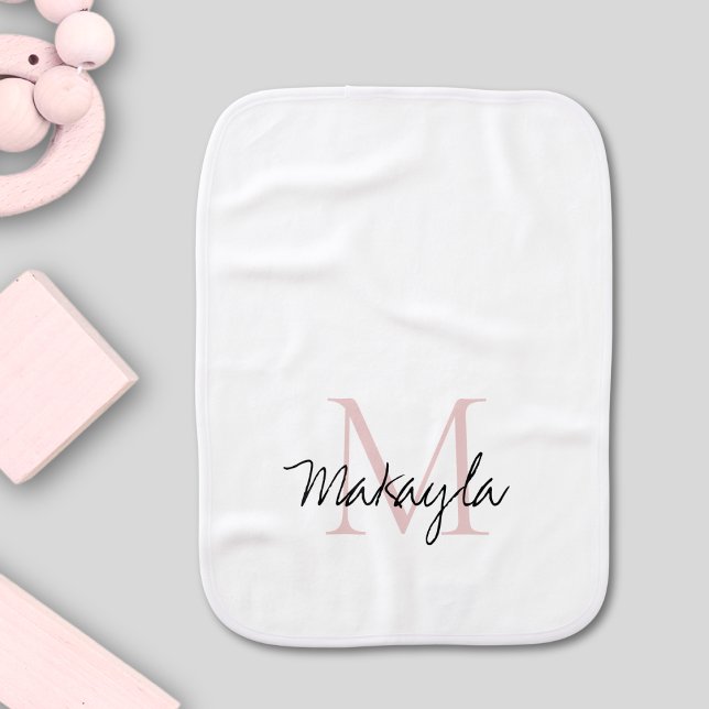 Blush Pink Monogram Name Baby Burp Cloth (Creator Uploaded)