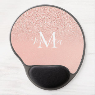 Blush Pink Monogram name Gel Mouse Pad