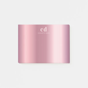 Blush pink monogram name glamorous post-it notes