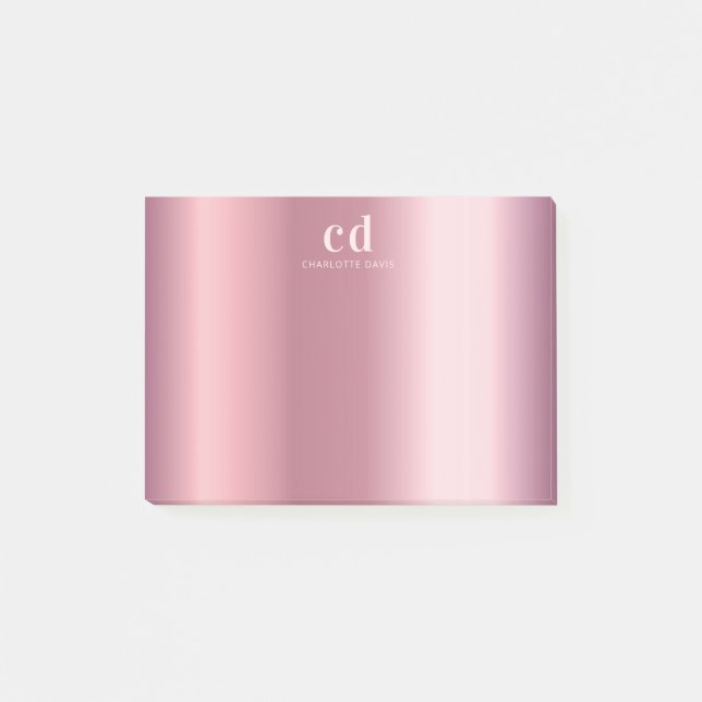 Blush pink monogram name glamorous post-it notes (Front)