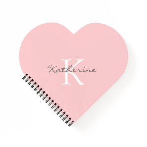 Blush Pink Monogram Name Heart Shaped Spiral Notebook