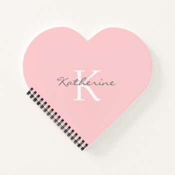 Blush Pink Monogram Name Heart Shaped Spiral Notebook by JennLenayDesigns at Zazzle