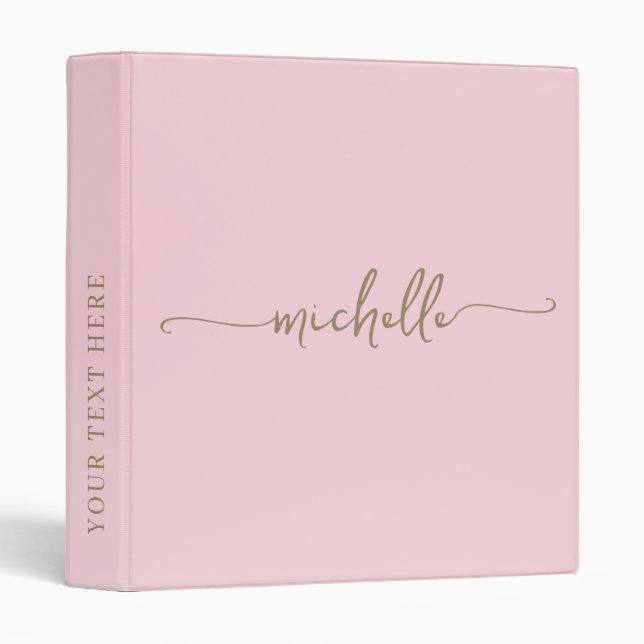 Blush Pink Monogram Name Script Elegance 3 Ring Binder (Front/Spine)