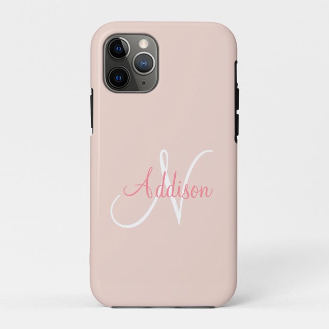 Blush Pink Monogram Personalized Elegant Case-Mate iPhone Case (Back)