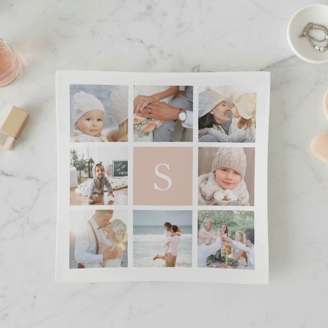 Blush Pink Monogram Photo Collage Trinket Tray (Creator Uploaded)