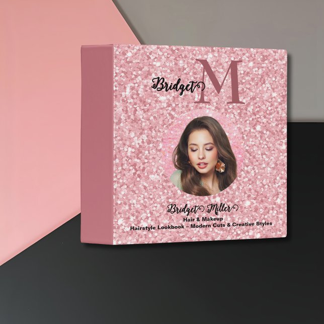 Blush Pink Monogram photo Hairstyle Lookbook 3 Ring Binder (Creator Uploaded)