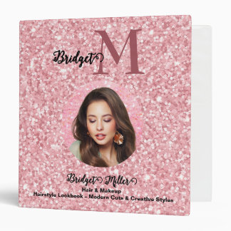 Blush Pink Monogram photo Hairstyle Lookbook 3 Ring Binder