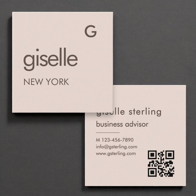 Blush Pink Monogram QR Code Minimalist  Square Business Card (Creator Uploaded)