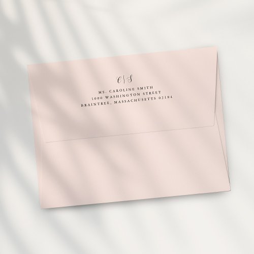 Blush Pink Monogram Return Address on Back Flap  Envelope