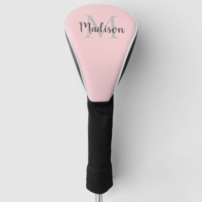 Blush Pink Monogram Script Personalized Womens Golf Head Cover (Front)