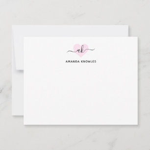 Blush Pink Monogram Simple Minimalist Girly Heart Note Card
