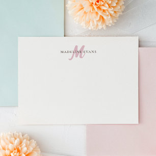 Blush Pink Monogram Taupe Elegant Custom Name Note Card