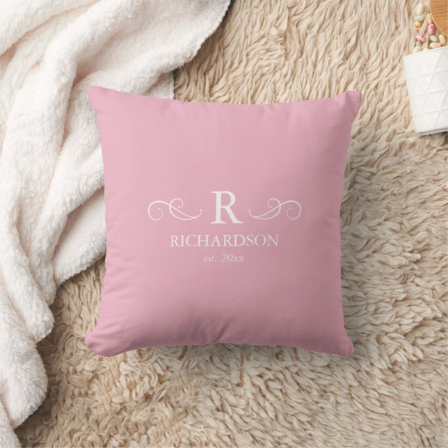 Blush Pink Monogram Throw Pillow (Blanket)