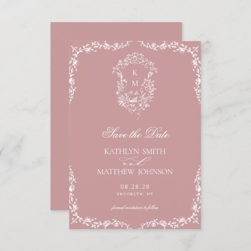 Blush Pink Monogram Vintage Crest Wedding Save The Date